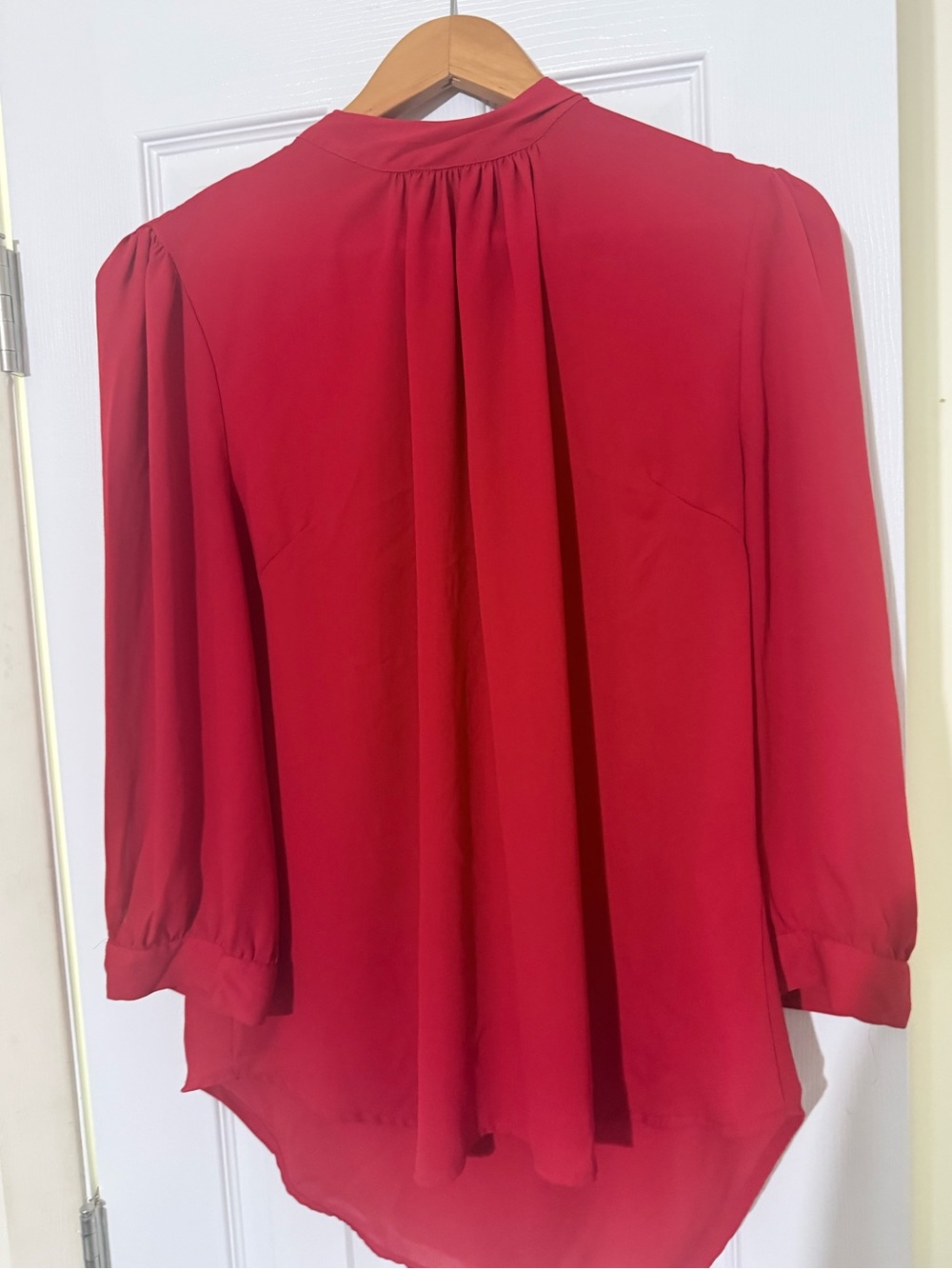 New York & Company Red Long-Sleeve Pleated Back Blouse